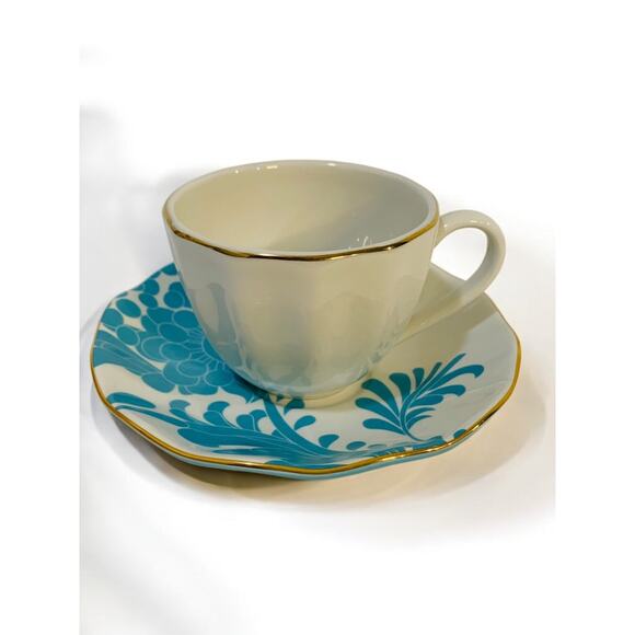 Lenox X Kate Spade Gwinnett Lane Turquoise Cup and Saucer Teacup - Picture 1 of 10